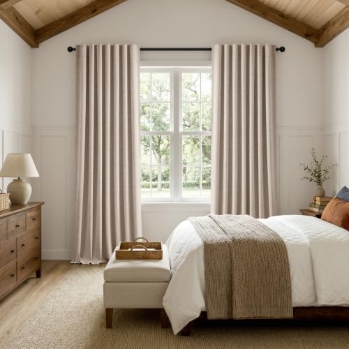 MIULEE 100% Blackout Linen Curtains for Bedroom, Beige Solid Luxury Decor Thermal Insulation Room Darkening Drapes for Living Room Back Tab Rod Pocket 42 x 84 Inches, 2 Panels