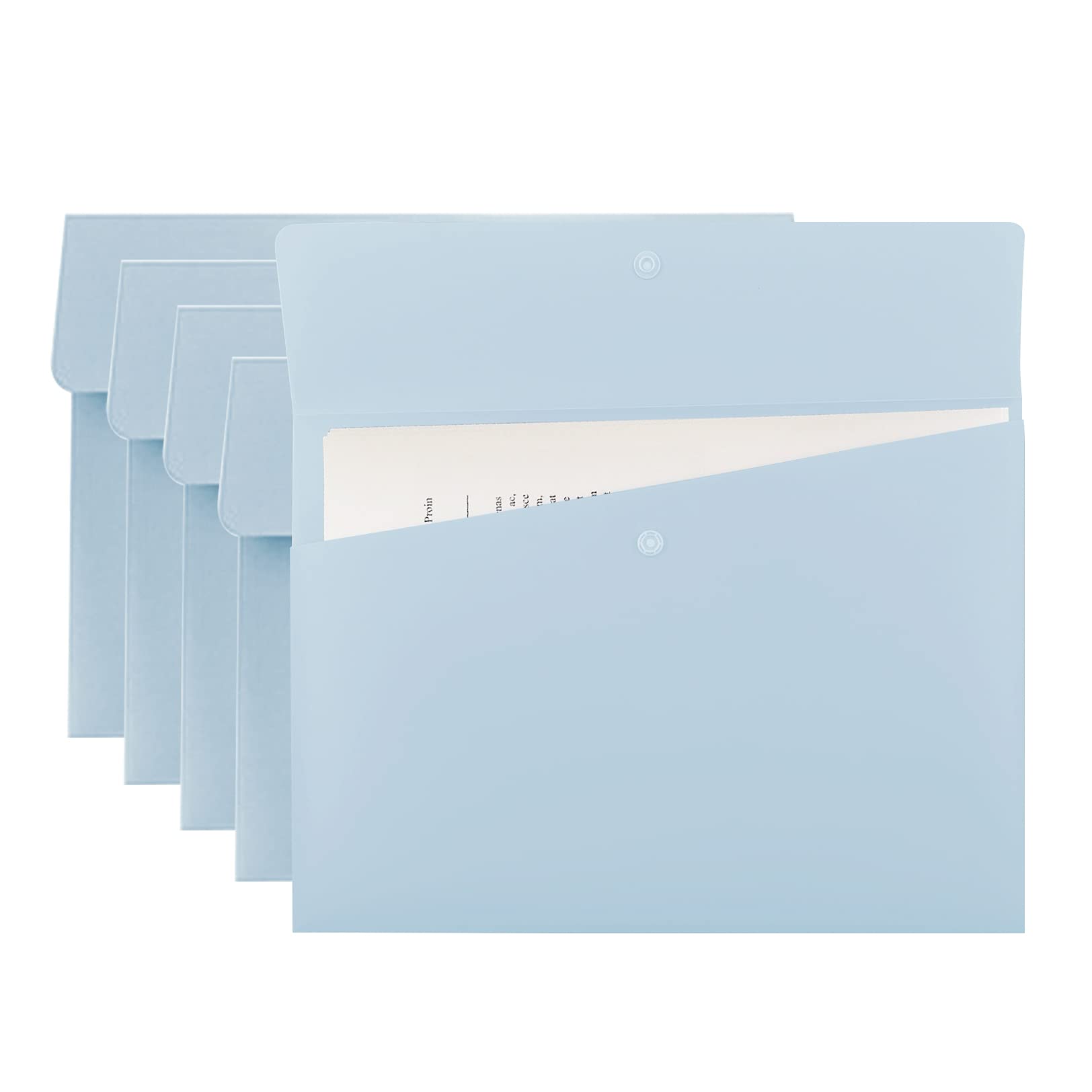 VANRA Poly File Folders Letter Size File Jackets Organizer Plastic Envelope A4 Flat Document Holder with Snap Button Closure (Pastel Blue, Pack of 5)