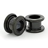 Black Anodized Stainless Steel Screw Flesh Tunnel Plug Round Edges (12mm 1/2g)