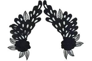 FEEPOP 1pair Embroidery Patches Lace Motifs Applique Sew On Sticker Wedding Dress Accessories Collar (Color A)