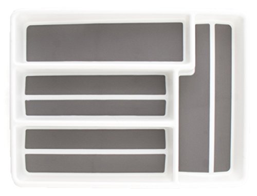 KD Organizers Kitchen Silverware Drawer Organizer with Angled Dividers: Large Plastic Storage Tray with Slanted Inserts for Utensils, Bathroom Accessories or Office Supplies