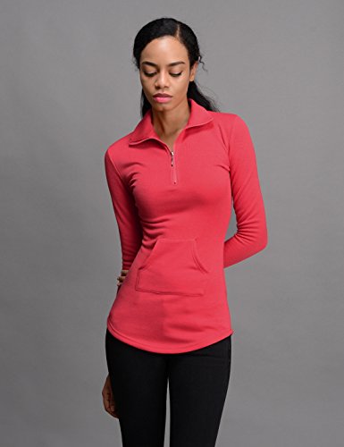 NEARKIN (NKNKWTT791 Women Soft Fleece Lined Comfy Slim Cut Upturned Collar Zipup Tshirts HOTPINK US S(Tag Size M) - Thumbnail 6