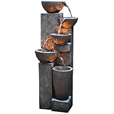 GF Gardenfans 5-Tier Outdoor Water Fountain Decor with LED Lighting Natural Looking Stone Resin Fountain Decor for Garden Patio Fold Court Yard Deck 12.99ã€ƒ L x 13.78ã€ƒ W x 39.76ã€ƒ H