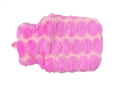 Valentina Hot Water Bottle with Fleece Cover with Plush Heart Relief Hearts Pink with Velcro Fastener