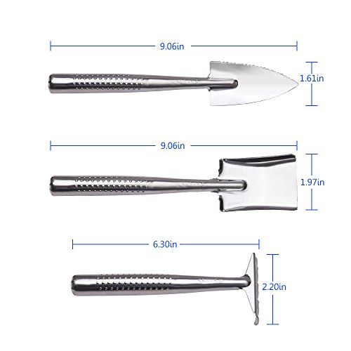 Mini Garden Tool Set, 3PCS Stainless Steel Heavy Duty Gardening Kit with Transplanting trowel, Cultivator hand rake, Weeding Fork for Digging & Planting