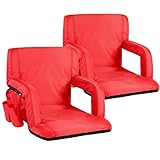 Portable Stadium Seat Chair, Sportneer Reclining Seat for Bleachers with Padded Cushion Shoulder Straps, Red, 2 Pack
