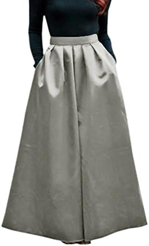 Wedding Planning WDPL Women's Maxi High Waist Satin Bridal Prom Skirts with Pockets XX-Large Grey