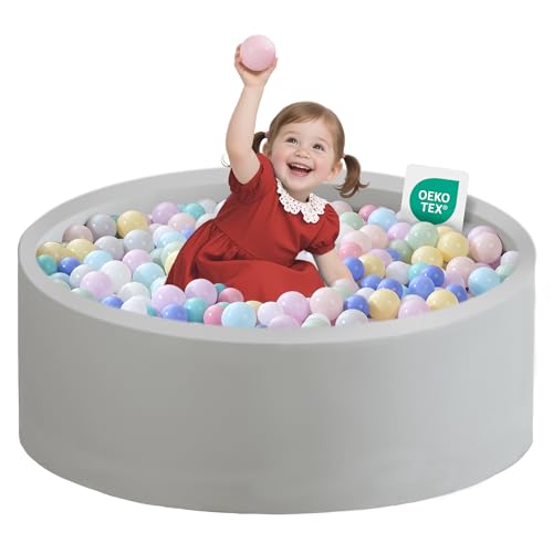 Zedachica Ball Pit for Toddlers 35.43''x11.81 Baby Ball Pits Soft Memory Foam Ball Pit Round Kids Ball Pit Indoor Game Kids Play Ball Pool Ideal Gift for Girls and Boys (Grey, NO Balls)