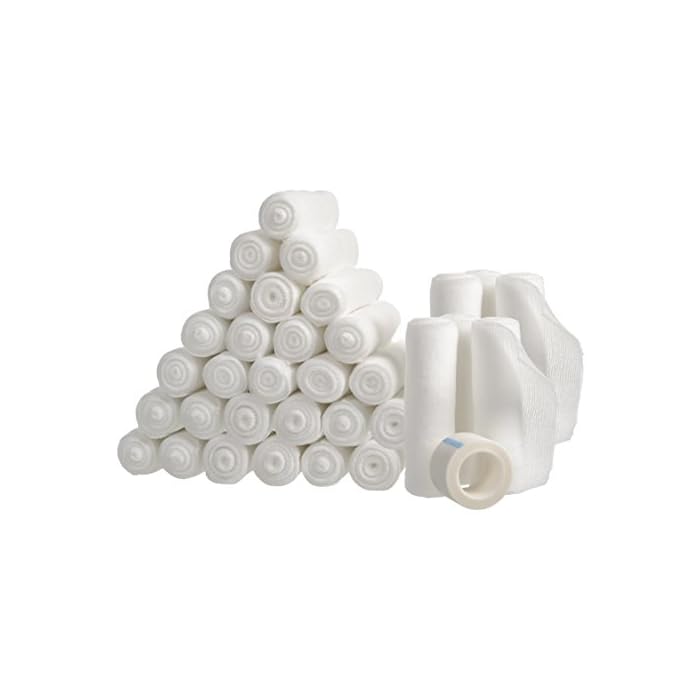 Gauze Bandage Rolls with Tape (Pack of 36) - 4 Inch x 4 Yards Stretched Gauze Bandage, Breathable Gauze Wrap Used for…