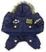 SELMAI Waterproof Fleece Lined Dog Winter Coat Snow Suit Airman Hooded Jumpsuit Snowsuits for Small Dog Puppy Chihuahua Blue M