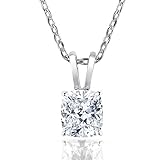 DovEggs Platinum Plated Silver 2ct G-H-I Color Cushion Cut Moissanite Solitaire Pendant Necklace With COMPLIMENTARY 18