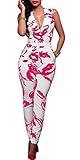 Mr.Seven Beaumode Womens Sleeveless Deep V-Neck Floral Printed Long Pants Jumpsuits Rompers (L, Rose)