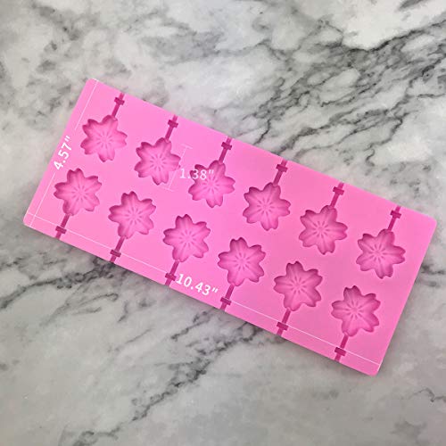 Akingshop 12 Capacity Silicone Cherry Blossoms Lollipop Mold Set, Sucker Molds and Chocolate Hard Candy Mold with 50pcs Lollipop Sucker Sticks, Candy Treat Bags, Gold Ties. (Cherry Blossoms Pink)