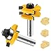 Tongue and Groove Set, 1/2 Inch Shank Router Bit Set Wood Door Flooring 3 Teeth Adjustable T Shape Wood Milling Cutter Woodworking Tool For Router Table/Base Router, Kitchen/Bathroom/Cabinets