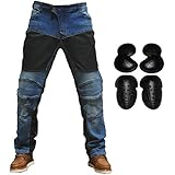 2019 Men Motorcycle Riding Jeans Armor Racing Cycling Pants with Upgrade Knee Hip Protector Pads (Blue, S=28)
