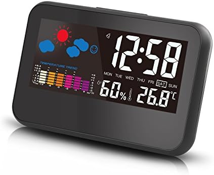 CIGERA 6.5 Inch Digital Weather Station Alarm Clock with Smart Backlight,Weather Forcast, Indoor Temperature and Calendar, Powered by Battery and USB Cord, Black