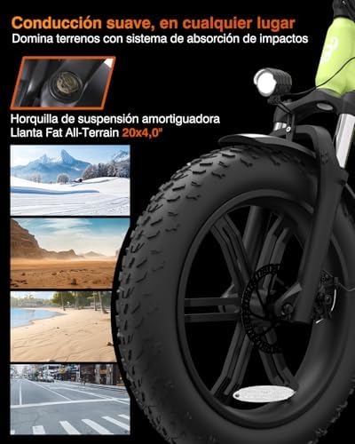 F20Pro Bicicletas Eléctricas Adultos, 20x4” e-Bike Todo Terreno, 250W 48V 20Ah Batería, 7 Velocidades, Suspensión Ajustable, Frenos de Disco Doble- Plegable (Negro)