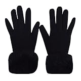 YAOSEN Women Winter Warm Knitted Gloves Imitation Cashmere Gloves with Fur Cuff (Black)