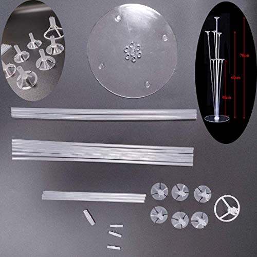 QISF Balloon Column Stand Kit 5 Sets of Clear Table Desktop Balloon Holder + 2 Rolls 100 Dot Removable Adhesive Glue Dot for Baby Shower Birthdays Wedding Parties Holidays and Anniversary Decor