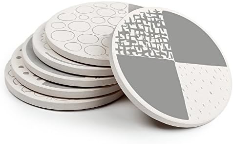 GOSHELL 6-Piece Geometric Stone Absorbent Round Coasters with Cork Back, Stylish Drink Spills Ceramic Coasters Set
