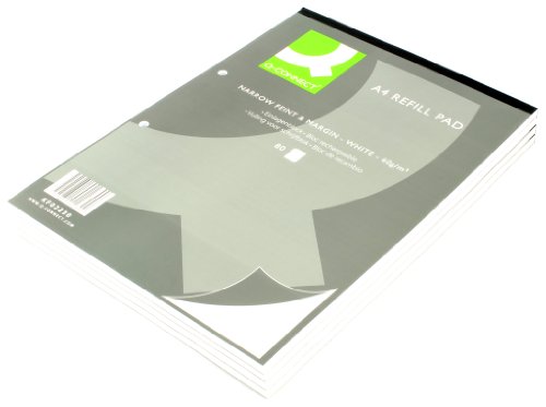 Q Connect 80 Leaf A4 Ruled Narrow Feint and Margin Punched 2-Hole Head Bound Refill Pad (Pack of 10)