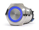 Silver Metal Stainless Steel Blue LED Illuminated Momentary Pushbutton Switch 22mm
