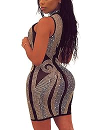 Aro Lora - Vestido sexy de cuello en V para mujer con taladro de malla transparente