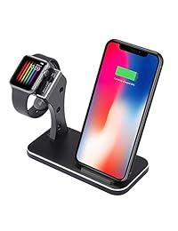 BNCHI Soporte de aluminio para reloj compatible con Apple Watch Series 3 2 1, Estación de carga inalámbrica de teléfono rápido compatible con iPhone Xs iPhone Xs Max iPhone X iPhone 8 iPhone 8 Plus, mejor