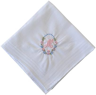 ETHO13 Pack Bakers Dozen Womens/Ladies White Handkerchiefs With Initial Embroidery, 100% Cotton, Letter M