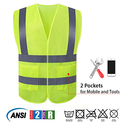 JSungo High Visibility Safety Vest 10 Pack, ANSI Class 2 Identification Security Vest with 2 Inch Reflective Silver Strip, Velcro Construction Vest for Night Running, Jogging, Cycling Walking (Yellow)