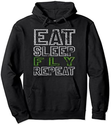 Unisex Eat Sleep Fly Repeat Hoodie Funny Airplane Pilot Gift XL: Black