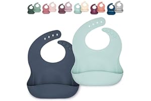 AVA + OLIVER Silicone Bib Set - Adjustable Waterproof Bibs - Set of 2