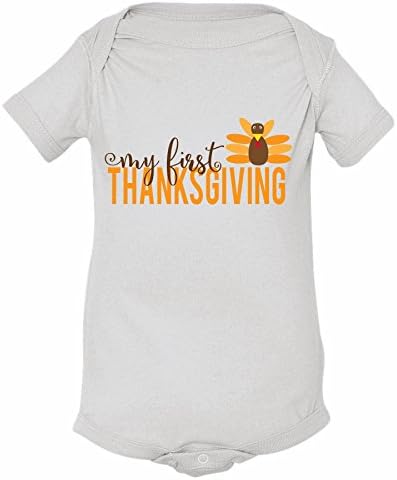 Vinyl Boutique Shop My First Thanksgiving Cute Baby One Piece Shirt White With Saying