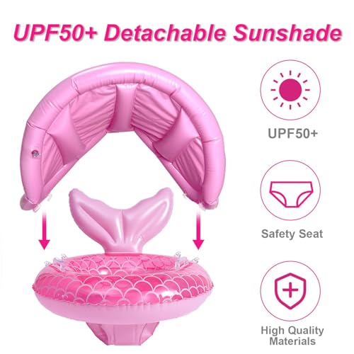 Yanlin Flotador de Piscina para Niño, con toldo Desmontable, UPF50+, Soporte de Seguridad Inferior, Bomba de Aire, omba de Aire, Juguetes de Piscina