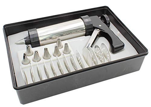 Cookie Press Stainless Steel Gun Kit 13 Cookie Pattern Discs Cake Cupcake Decorating 8 Icing Interchangeable Tips - Thumbnail 7