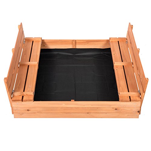 Good Life Outdoor Sandbox with Covered and Bench Seats Kids Play Sand for Sand Box Toys Wood Natural Color 47" x 47" Size