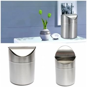 UR Bathroom 1.5L Stainless Steel Swing Lid Trash Can Home Bathoom Recycling Rubbish Bins