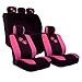 YupbizAuto 2 Tone Black and Pink with Pink Paws Logo Front and Rear Fabric Car Seat Covers Support 50/50, 60/40 Rear Split Seat for Women