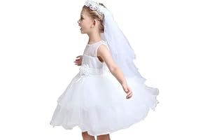 SLENYUBRIDAL Girl's First Communion Veils Flower Pearl Head Wreath Veil for Wedding Party Stage Performance Role-playing