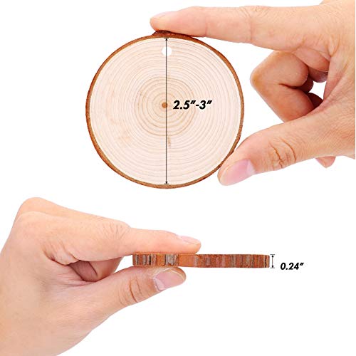 LovesTown Natural Wood Slices Set,50pcs 2.4-2.8 inches Wooden Ornaments Unfinished Wood Disc with Hole Wood Circles for DIY Crafts Wedding Decorations Christmas Ornaments