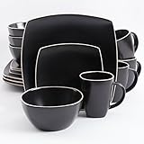 Gibson 102261.16RM Soho Lounge Square 16-Piece Dinnerware Set Service of 4, Stoneware, Black Matte