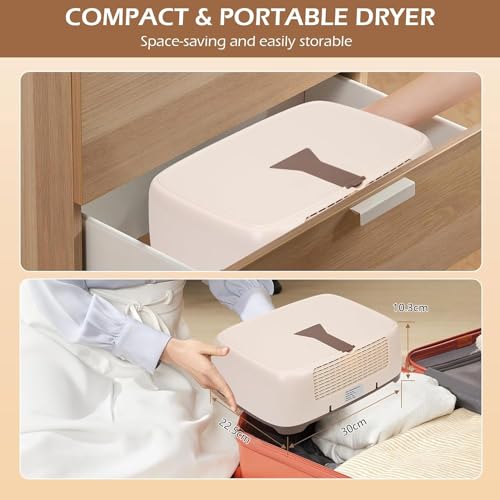 Portable Clothes Dryer, Mini Laundry Dryers 20min-2H Quickly Drying, Mini Dryer Machine with 1-8H Timing Function Equipped, with Hook, Dry Bag, Low Noise, for Apartment, Dorm, RV, Light Clothes