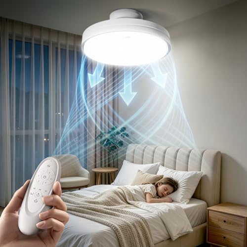 GONEO Bladeless Ceiling Fan with Light – 24.5 cm Extra Flat, Recessed, 60W LED Dimmable 3000-6500K, 6 Speed, Remote Control Timer, Silent, Children's Bedroom Office | Low Ceiling Flat