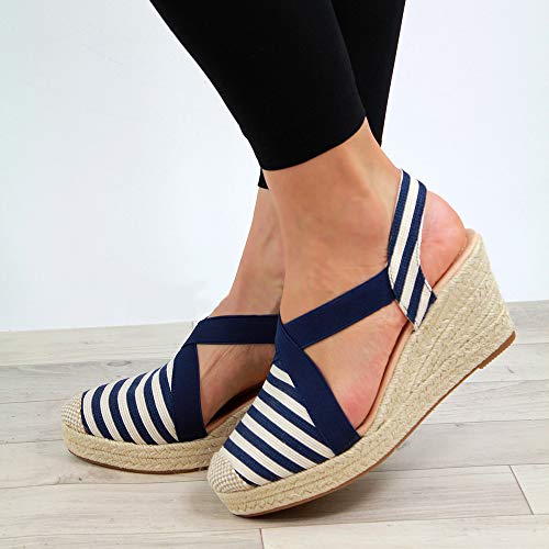 image for Nailyhome Womens Espadrilles Platform Wedge Sandals Striped Elastic Cr