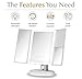 Fancii Trifold Vanity Mirror with LED Lights, Lighted Makeup Mirror with 5X 10x Magnifications - 34 Dimmable Natural Lights, Touch Screen Adjustable Countertop Table Mirror with Cosmetic Stand - Tria