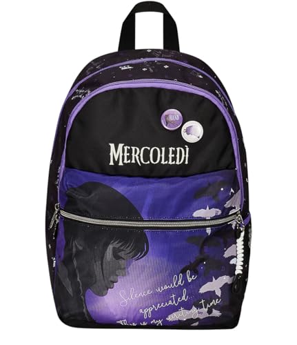 Seven Zaino Scuola MERCOLEDÌ - BE THE STRANGE YOU WANT TO - Zaino Doppio Scomparto - Tasca Porta Borraccia, Zaino Bambina MERCOLEDI - Maxi Capienza