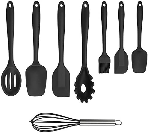 Cooking Utensils,Xpatee 8 Piece Nonstick Silicone Kitchen Utensils Gadgets Set Includes Silicone Ladle,Spatula,Spoon,Brush and Whisk (Black)