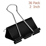 Extra Large Binder Clips (36 Pack) 2 Inch, Big Paper Clamps for Office Supplies, Black
