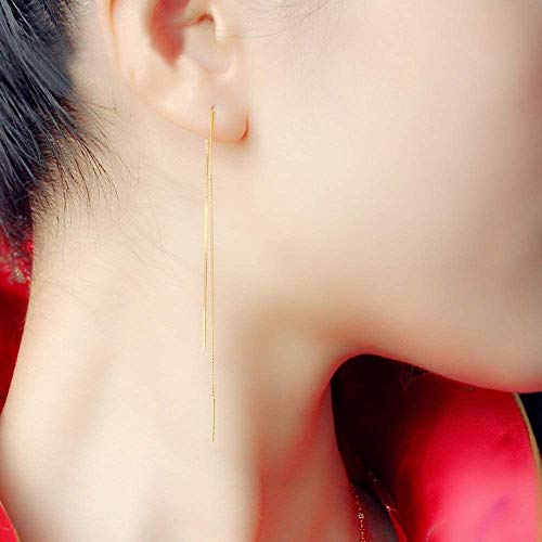 A Pair 925 Sterling Silver Tassel Threader Drop Earrings Long Chain Ear Line (Gold)