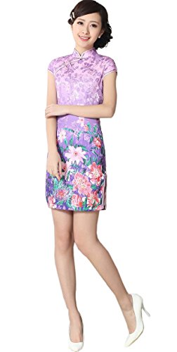 Soyoo Women's Chinese Dress Classic Above Knee Cheongsam Purple